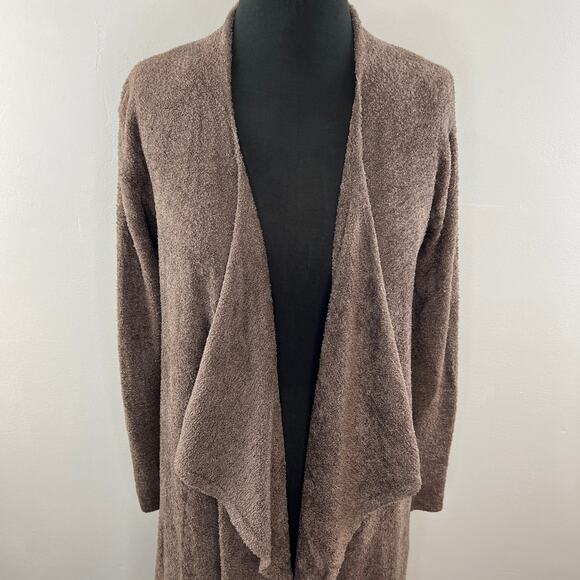 Barefoot Dreams Cozy Chic Lite Brown Draped Long Cardigan Open Front Sweater S M - Picture 2 of 7